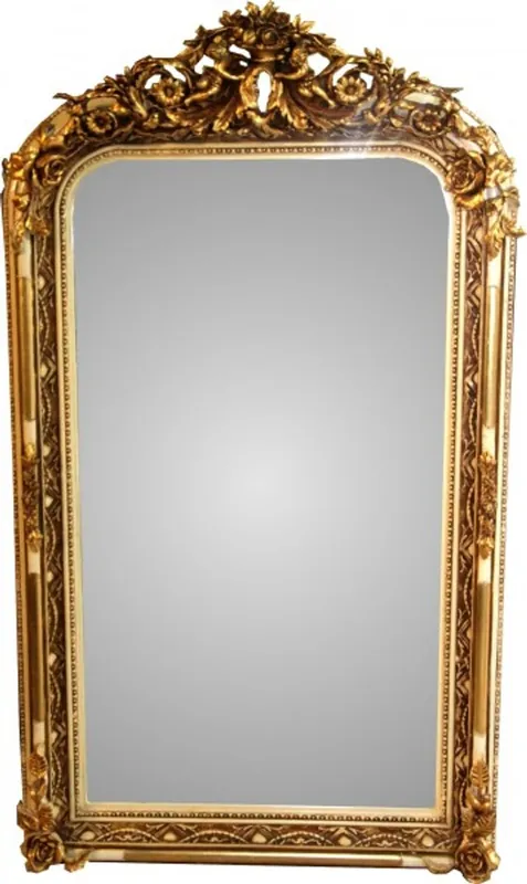 Casa Padrino Barock Wandspiegel Altweiß / Gold Antik-Look H 159 cm x B 89 cm - Edel & Prunkvoll Spiegel Versand Am Gleichen Tag