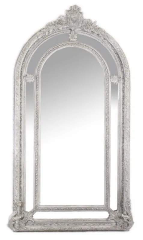 Riesiger Casa Padrino Luxus Barock Wandspiegel Antik-Silber Versailles 210 x 115 cm - Massiv und Schwer - Silberner Spiegel Highlight
