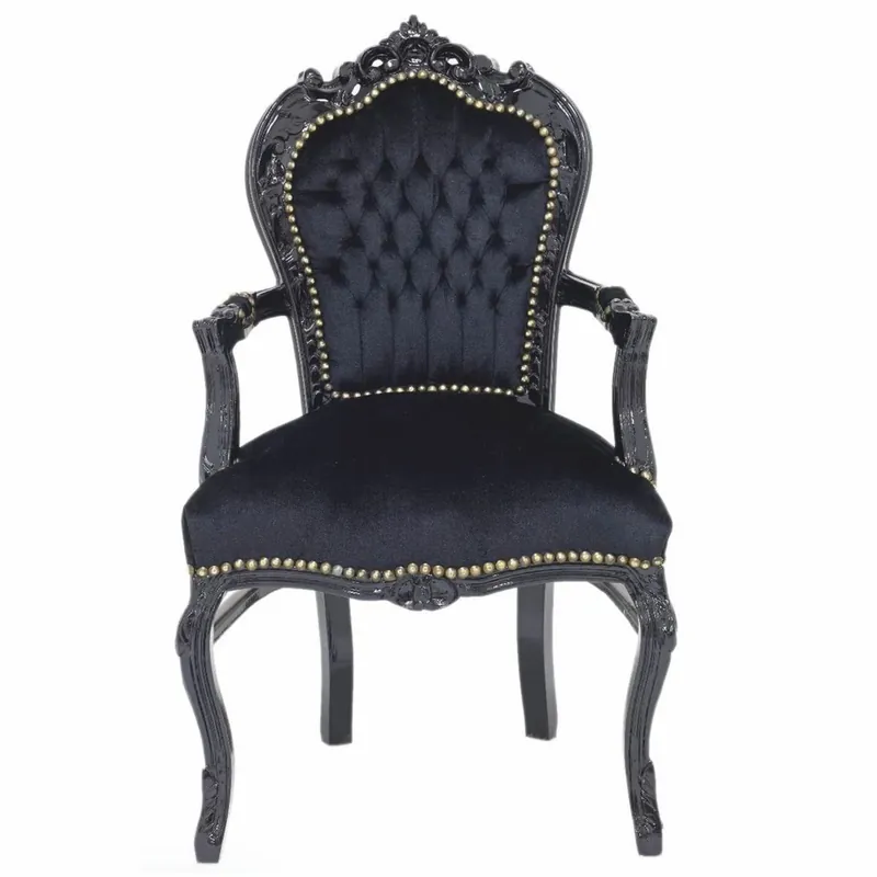 Schnäppchen Casa Padrino Barock Esszimmer Stuhl mit Armlehnen Schwarz - Barockstil Möbel