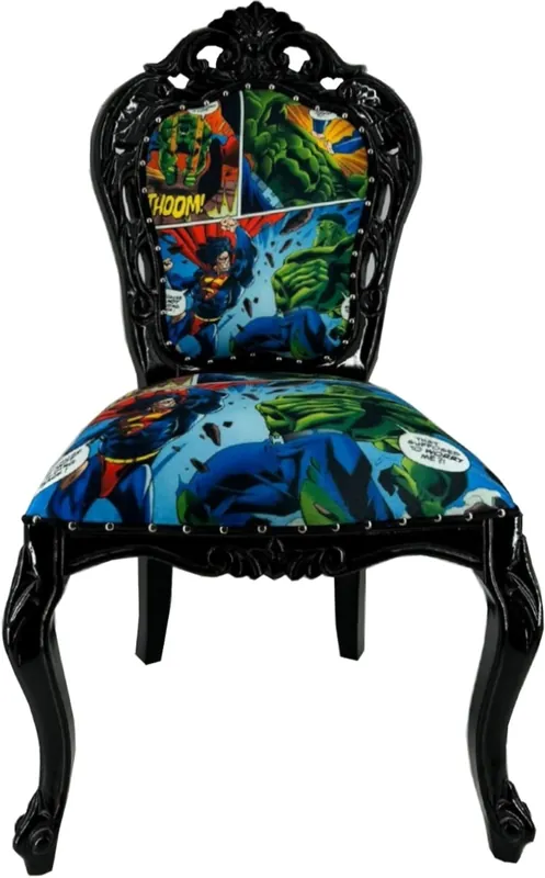 Versand Am Gleichen Tag Casa Padrino Luxus Barock Esszimmer Stuhl mit Comic Design Bunt / Schwarz - Barock Essimmer Möbel