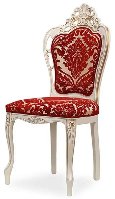 Casa Padrino Luxus Barock Esszimmer Stuhl mit elegantem Muster Rot / Weiß / Beige / Gold - Barockstil Küchen Stuhl - Prunkvolle Luxus Esszimmer Möbel im Barockstil - Barock Möbel Angebot