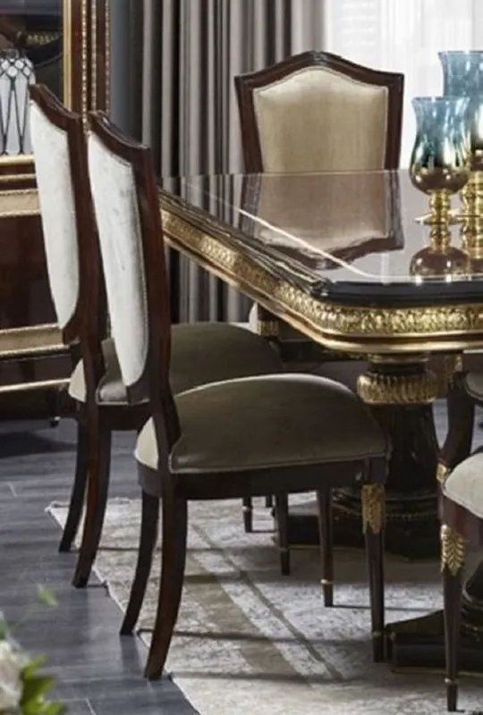 Casa Padrino Luxus Barock Esszimmer Stuhl Gold / Dunkelbraun / Gold - Luxus Esszimmer Möbel im Barockstil - Prunkvolle Barock Möbel - Barock Interior Highlight