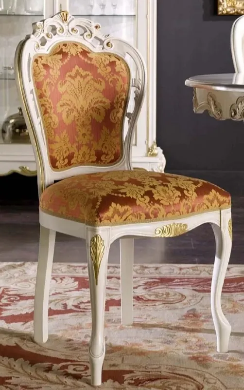 Casa Padrino Luxus Barock Esszimmer Stuhl Bordeauxrot / Weiß / Gold - Prunkvoller Barockstil Massivholz Stuhl mit elegantem Muster - Barock Esszimmer Möbel - Luxus Qualität - Made in Italy Premium