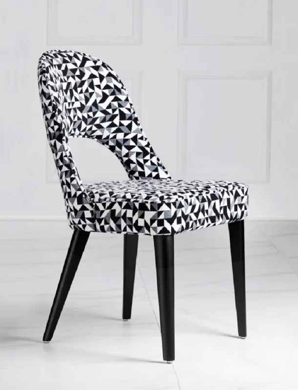 Geld-Zurück-Garantie Casa Padrino Luxus Art Deco Esszimmer Stuhl Weiß / Grau / Schwarz 49 x 61 x H. 89 cm - Art Deco Küchenstuhl mit Muster - Esszimmer Möbel - Luxus Möbel - Art Deco Möbel - Luxus Einrichtung