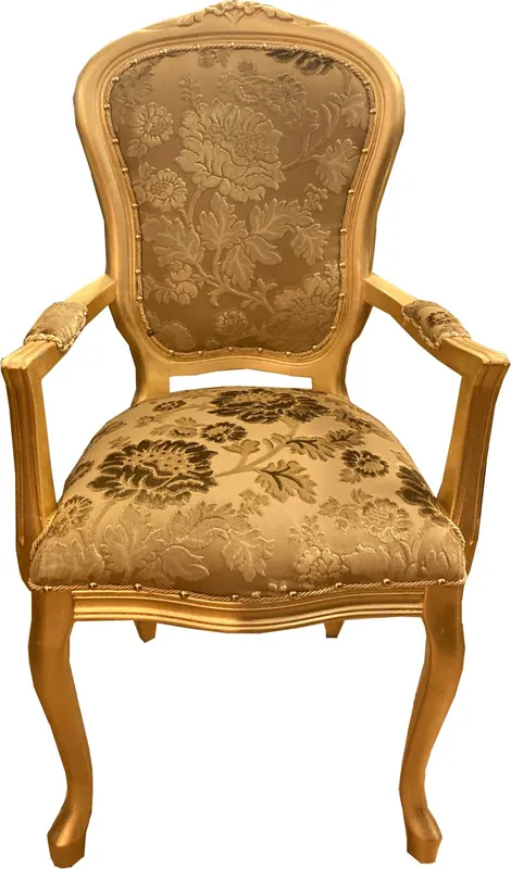Casa Padrino Barock Luxus Esszimmer Stuhl mit Armlehnen Gold Bouquet Muster / Gold Jetzt Zugreifen