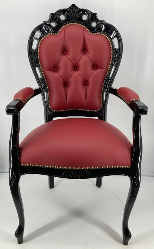 Schnäppchen Casa Padrino Luxus Barock Leder Esszimmerstuhl mit Armlehnen Bordeauxrot / Schwarz - Prunkvoller Echtleder Stuhl im Barockstil - Barock Esszimmer Möbel - Luxus Qualität - Made in Italy