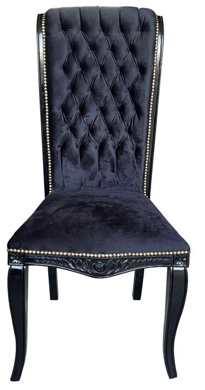 Meistverkauft Casa Padrino Luxus Barock Hochlehn Esszimmer Stuhl Schwarz / Schwarz - Handgefertigter Antik Stil Stuhl mit edlem Samtstoff - Esszimmer Möbel im Barockstil
