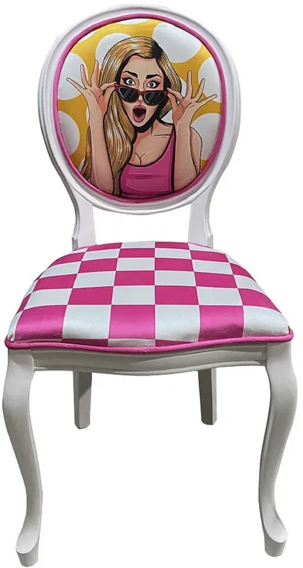 Schneller Versand Casa Padrino Barock Esszimmer Stuhl Rosa / Mehrfarbig / Weiß - Handgefertigter Antik Stil Stuhl mit Design - Esszimmer Möbel im Barockstil