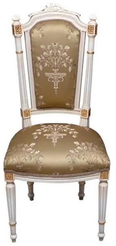 Casa Padrino Barock Esszimmerstuhl Gold / Cremefarben / Gold - Handgefertigter Antik Stil Stuhl - Esszimmer Möbel im Barockstil Geld-Zurück-Garantie