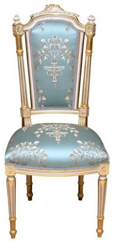 Casa Padrino Barock Esszimmerstuhl Türkis / Weiß / Gold - Handgefertigter Antik Stil Stuhl - Esszimmer Möbel im Barockstil Top-Seller