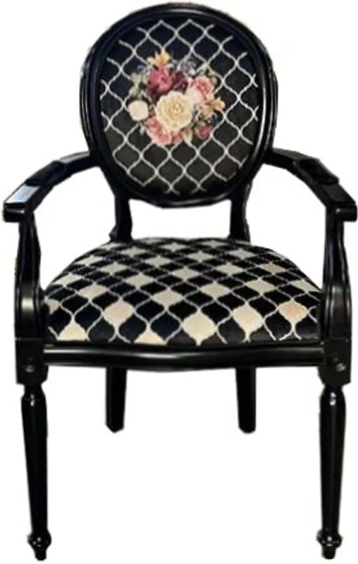 Ausverkauf Casa Padrino Luxus Barock Esszimmerstuhl Schwarz / Weiß / Mehrfarbig - Handgefertigter Antik Stil Stuhl mit Armlehnen - Esszimmer Möbel im Barockstil