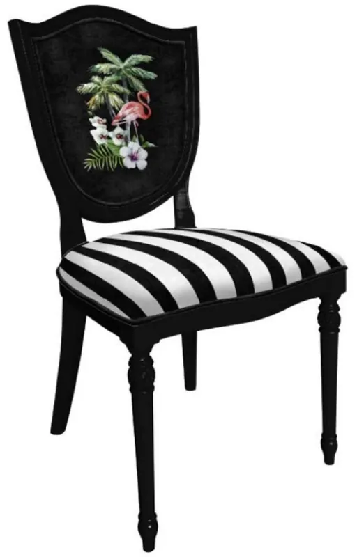 Casa Padrino Art Deco Esszimmerstuhl Weiß / Mehrfarbig / Schwarz - Eleganter Massivholz Stuhl - Art Deco Esszimmer Möbel Angebot