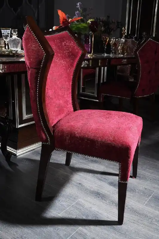 Neue Ware Casa Padrino Luxus Barock Esszimmerstuhl Bordeauxrot / Dunkelbraun / Silber - Handgefertigter Massivholz Küchenstuhl - Prunkvolle Esszimmer Möbel im Barockstil