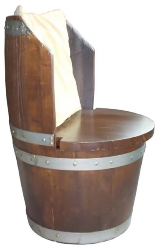 Im Trend Casa Padrino Luxus Fass Stuhl Braun / Silber Ø 50 x H. 75 cm - Massivholz Weinfass Stuhl - Garten Terrassen Gastronomie Möbel