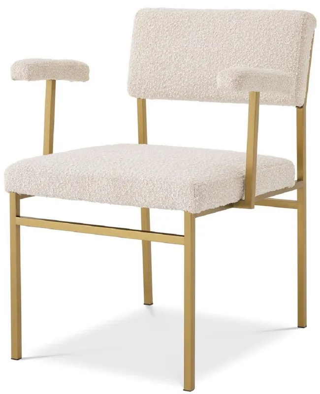 Casa Padrino Luxus Esszimmerstuhl Creme / Messingfarben 64 x 67 x H. 84 cm - Edler Küchenstuhl mit Armlehnen - Luxus Esszimmer Möbel Solange Der Vorrat Reicht