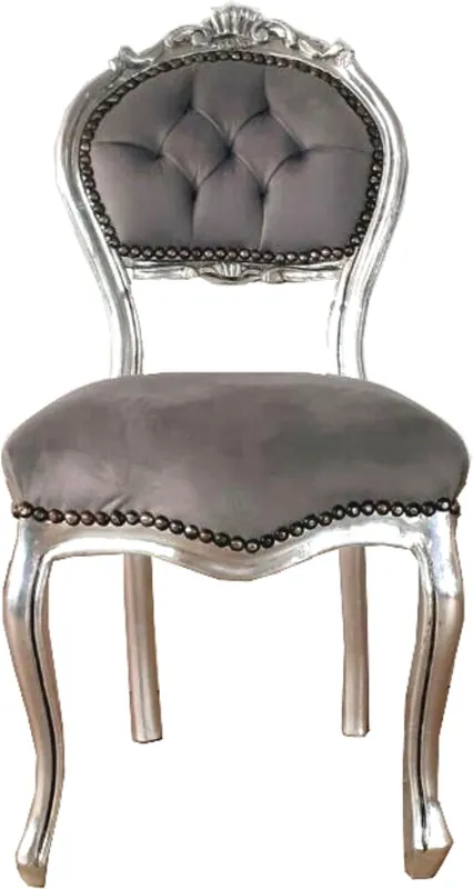 Sonderangebot Casa Padrino Barock Damen Stuhl Grau / Silber 40 x 44 x H. 83 cm - Handgefertigter Schminktisch Stuhl mit edlem Samtstoff - Möbel im Barockstil