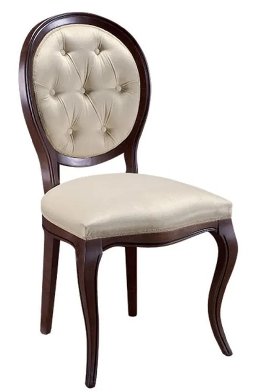 Markenware Casa Padrino Luxus Jugendstil Chesterfield Esszimmerstuhl Dunkelbraun / Cremefarben 51 x 44 x H. 99 cm - Barock & Jugendstil Esszimmermöbel
