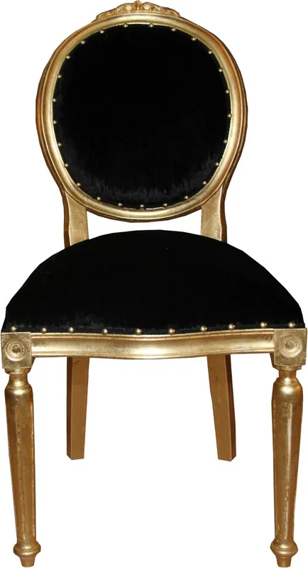 Kostenloser Versand Casa Padrino Barock Medaillon Luxus Esszimmer Stuhl ohne Armlehnen in Schwarz / Gold - Interior
