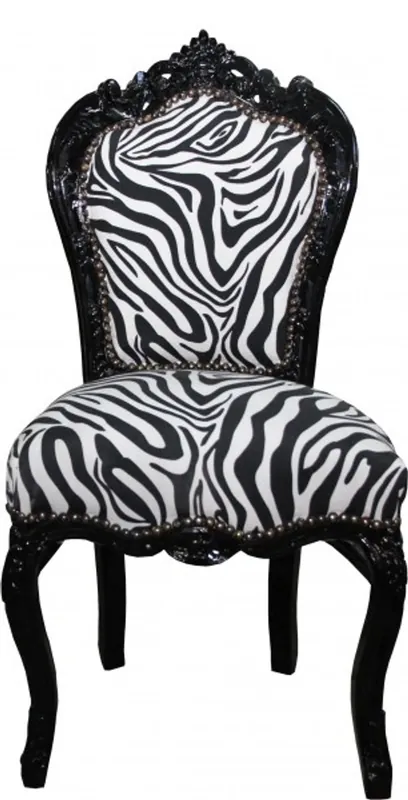 Preisreduziert Casa Padrino Barock Esszimmer Stuhl ohne Armlehnen Schwarz / Zebra - Antik Möbel Zebra