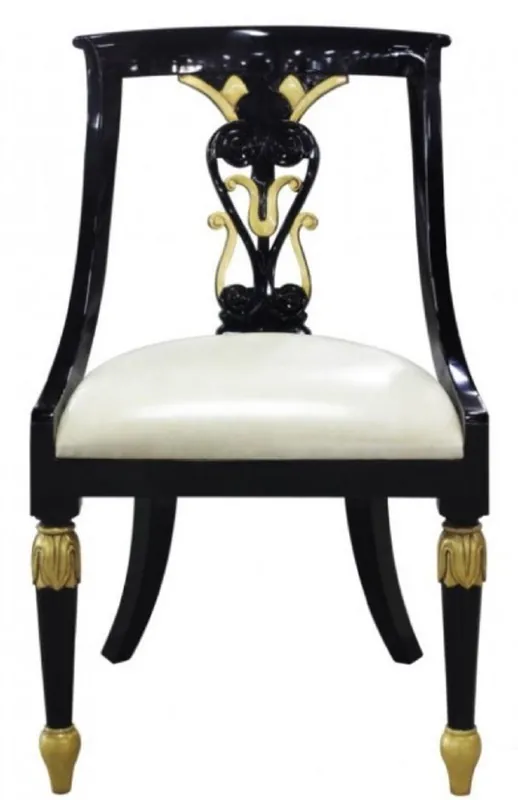Casa Padrino Luxus Barock Esszimmerstuhl Schwarz / Gold / Weiß 53 x 58 x H. 89 cm - Barock Esszimmermöbel Sofort Bestellen