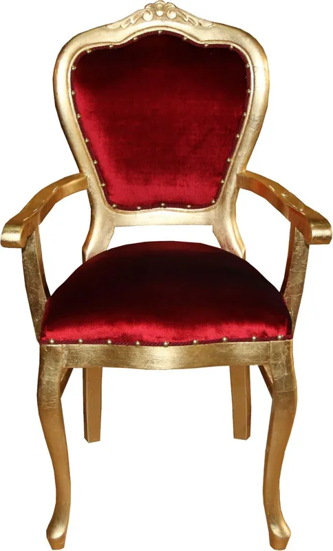 Casa Padrino Barock Luxus Stuhl mit Armlehnen Bordeaux / Gold Gratis Versand
