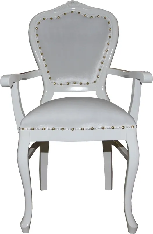Sonderaktion Casa Padrino Barock Luxus Damen Stuhl mit Armlehnen Weiss / Weiss - Damen Schminktisch Stuhl - Limited Edition