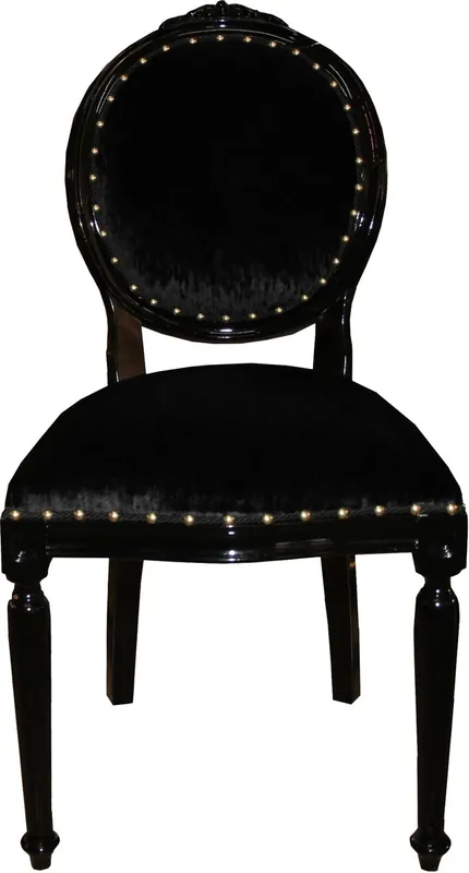 Casa Padrino Barock Medaillon Luxus Esszimmer Stuhl ohne Armlehnen in Schwarz / Schwarz - Limited Edition Heute Kaufen