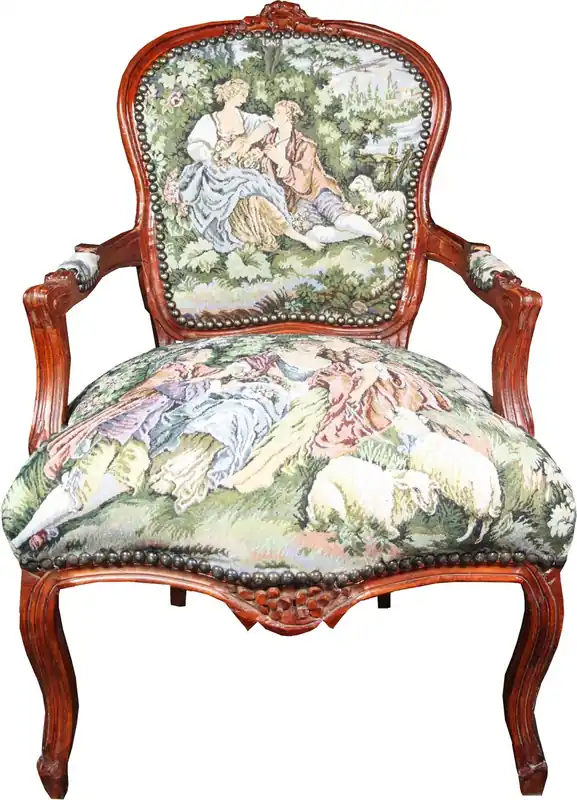 Casa Padrino Barock Salon Stuhl Gobelin / Braun Geprüft