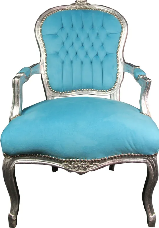 Letzte Chance Casa Padrino Barock Salon Stuhl Hell Blau / Silber Mod1