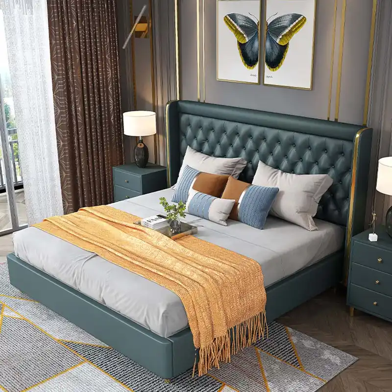 Markenprodukt Schlafzimmer Bett Nachttische 3 tlg. Set Design Deko Luxus Betten Leder