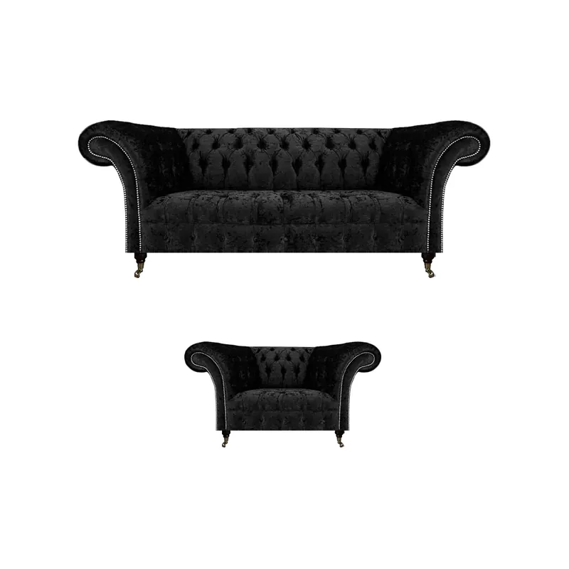 Schwarz Komplett Chesterfield Polstersitz Einrichtung Luxus Wohnzimmer Top-Preis