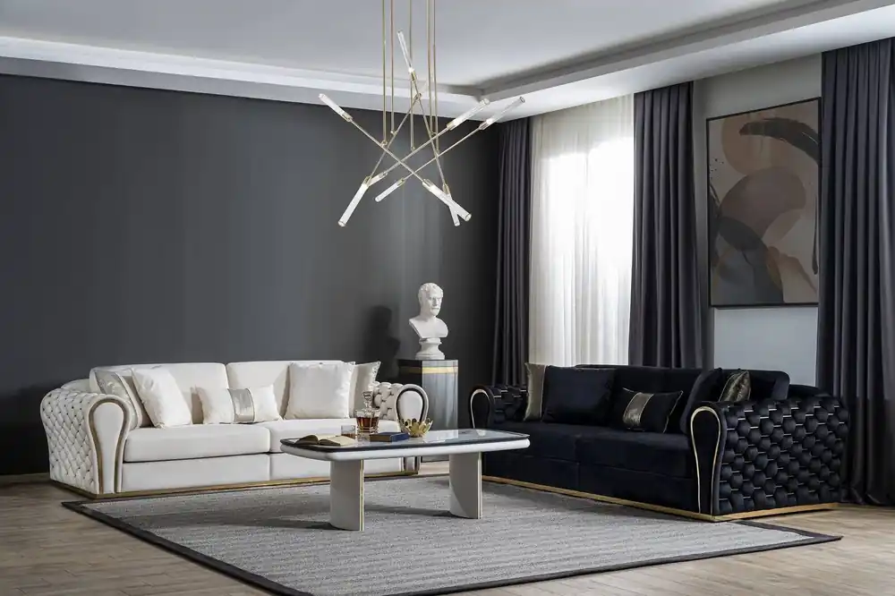 Top-Angebot Schwarz Weiße Sofagarnitur 3+3 Designer Sitzer Luxus Polster 2x Sofas