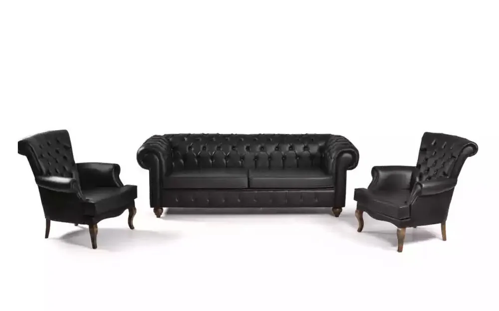 Versand Am Gleichen Tag Schwarze Chesterfield Sofagarnitur Komplette Büroeinrichtung Moderne Möbel