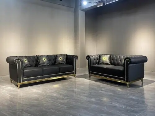 Direkt Vom Hersteller Schwarze Chesterfield Wohnzimmer Couchgarnitur Luxus Set 3+2 Sitzer 2tlg.