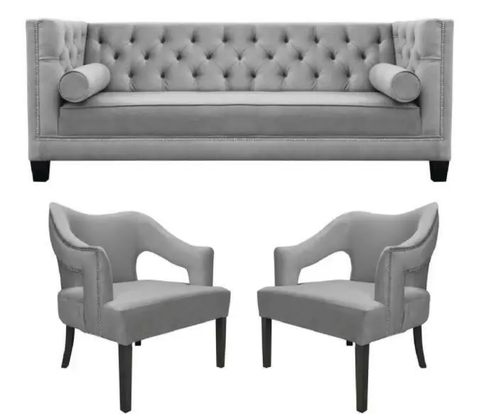 Original Silber Samte Garnitur Sofagarnitur 3tlg. Set Couch Sitz Polster Chesterfield