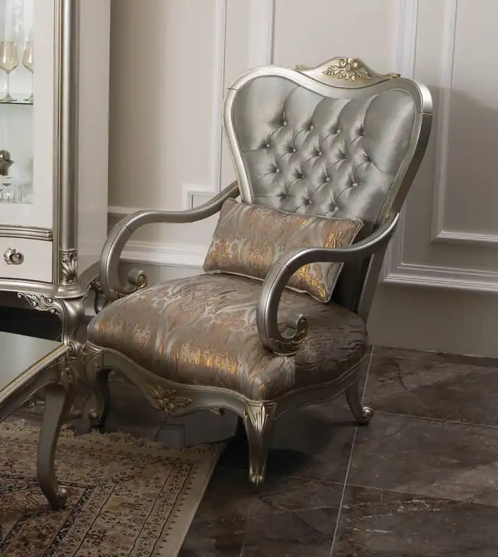 Neue Ware Silberner Chesterfield Sessel Französische Stil Möbel Stuhl Einsitzer Holz
