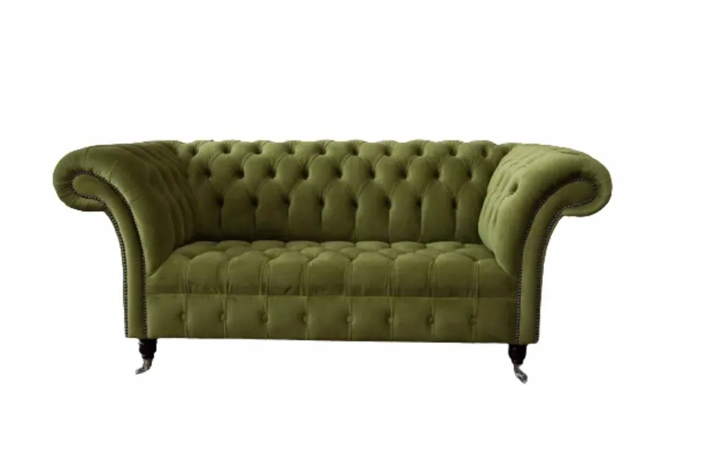 Expressversand Sofa 2 Sitzer Couch Polster Sofa Stoff Chesterfield Couchen Grün Neu