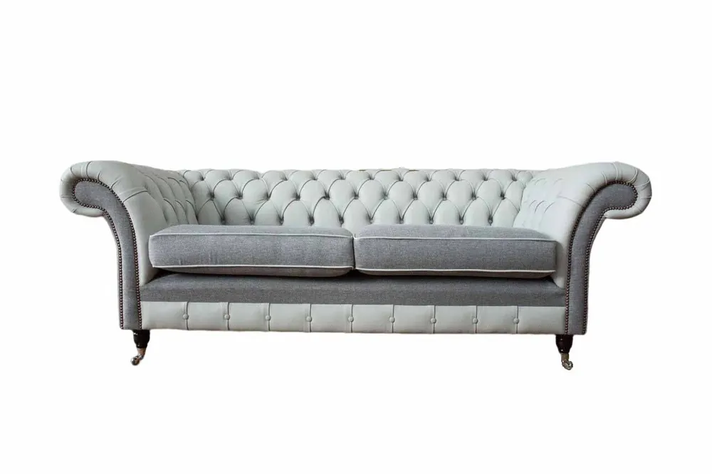 Sofa 3 Sitz Leder Möbel Sofas Stoff Grau Couch Polster Dreisitzer Neu Handgefertigt