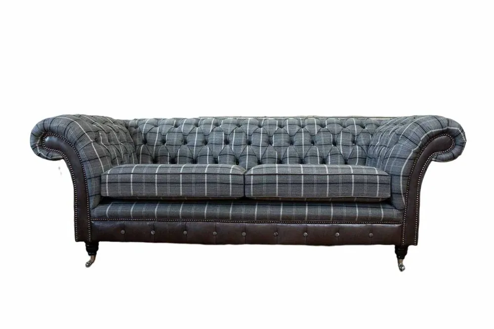 Sofa 3 Sitz Sofas Textil Couchen Design Möbel Dreisitzer Grau Chesterfield Angebot