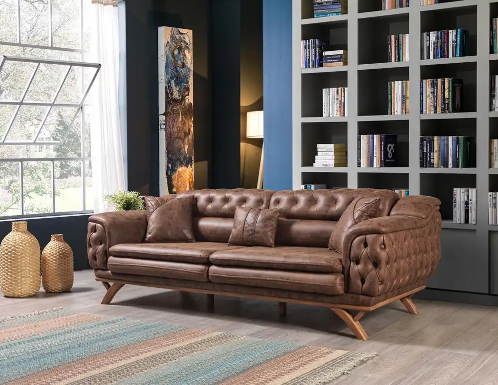 Sofa 3 Sitzer Chesterfield Stoff Couch Polster Sofas Kunstleder Couchen Neue Ware