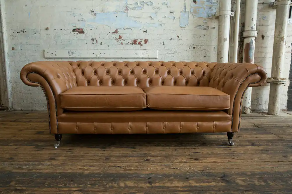 Top-Preis Sofa 3 Sitzer Couch Chesterfield Polster Sitz Garnitur Leder Braun Textil