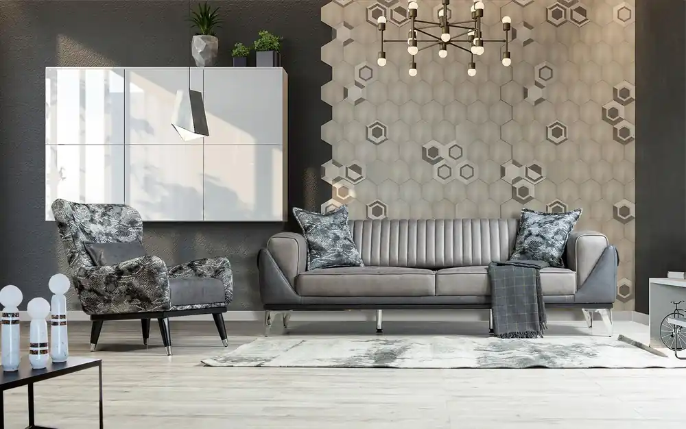 Sofa Garnitur 3+1 Sitzer Wohnzimmer Garnitur Sofa Sessel Sofa Neu Grau Saisonangebot