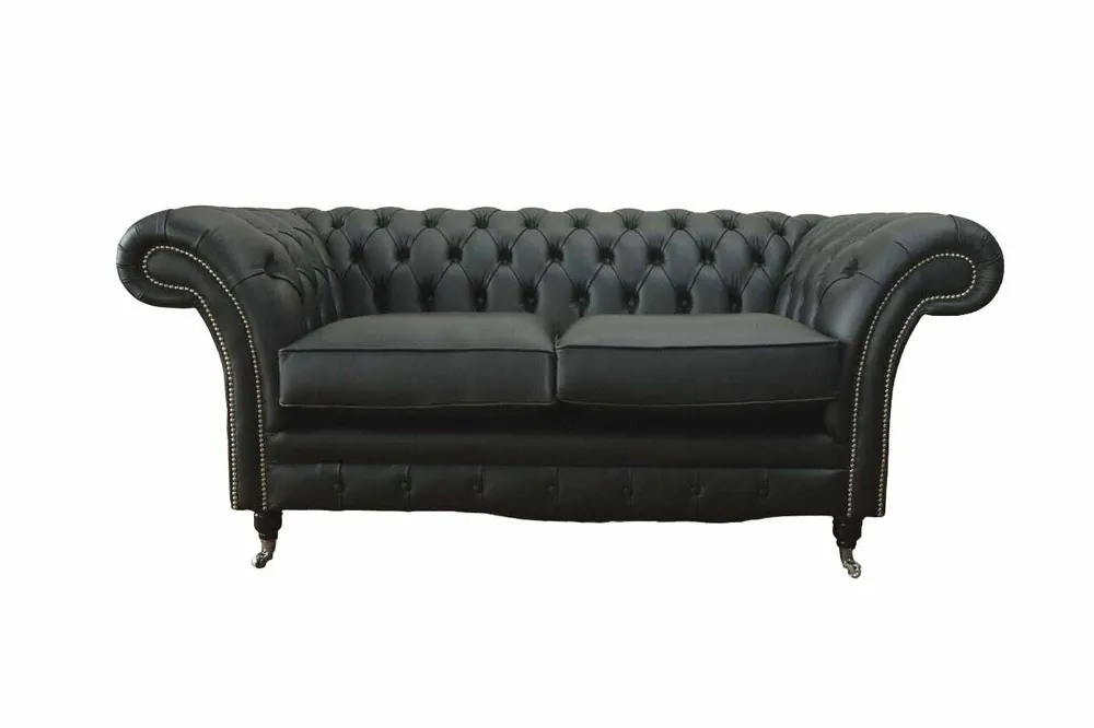 Sofa Luxus Textil Chesterfield Couch Sofas Polster 2 Sitzer Schwarz Leder Begrenztes Angebot