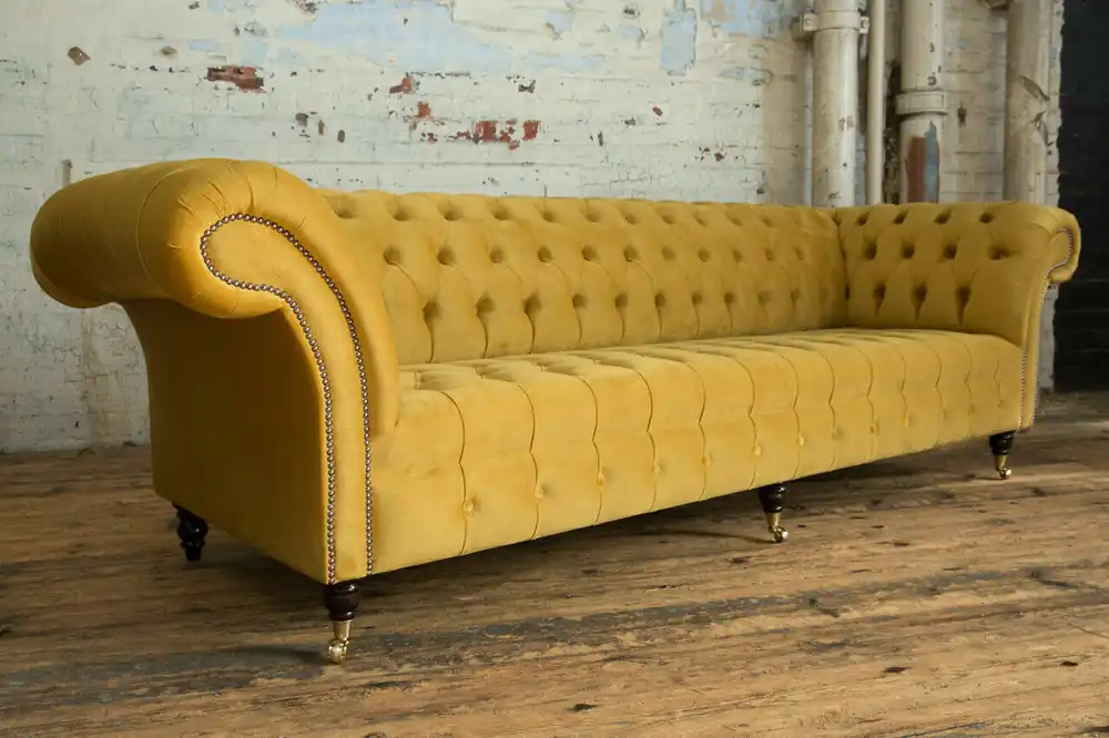 Preis Gesenkt Sofa Sofa Polster Chesterfield Textil Sofas Design Luxus Stoffsofas 4Sitzer Gelb