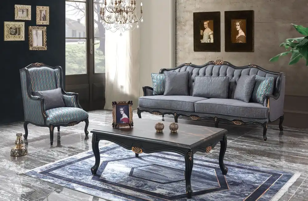 Angebot Sofa Sofagarnitur Couch Stoffsofa Polstersofa Grau Chesterfield Set