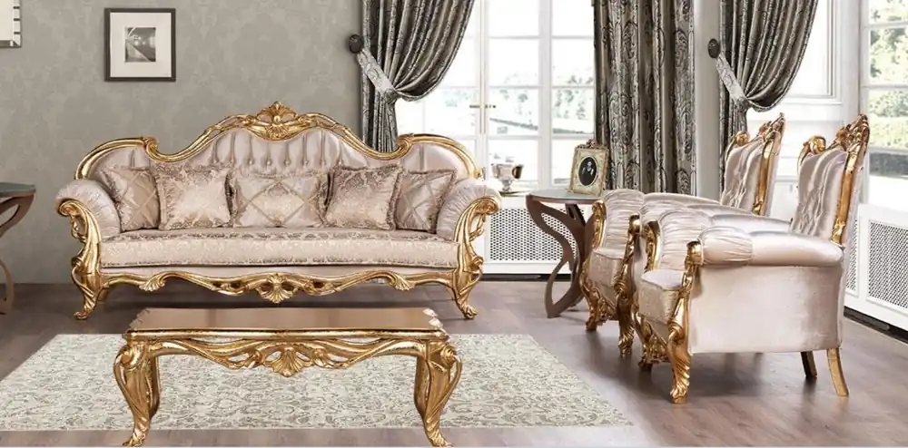 Sofagarnitur 3+1+1 Sitzer Sofa Sessel Sofas Sitz Garnitur Gruppe Stoff Barock Sonderaktion