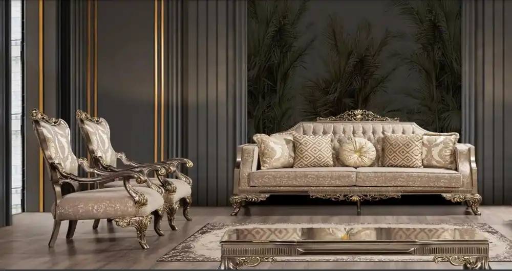 Super-Preis Sofagarnitur 3+1+1 Sitzer Sofa Sofas Sessel Stoff Garnitur Luxus Set Wohnzimmer