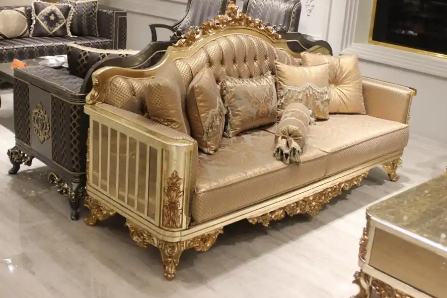 Ab Werk Sofagarnitur 3+3 Sitzer Wohnzimmer Set Design Sofa Gold Chesterfield Textil Neu