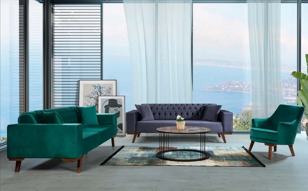 Sofagarnitur 3+3+1 Sitz Wohnzimmer Stil Couch Sofa Violett Turkis Kostenfreie Lieferung