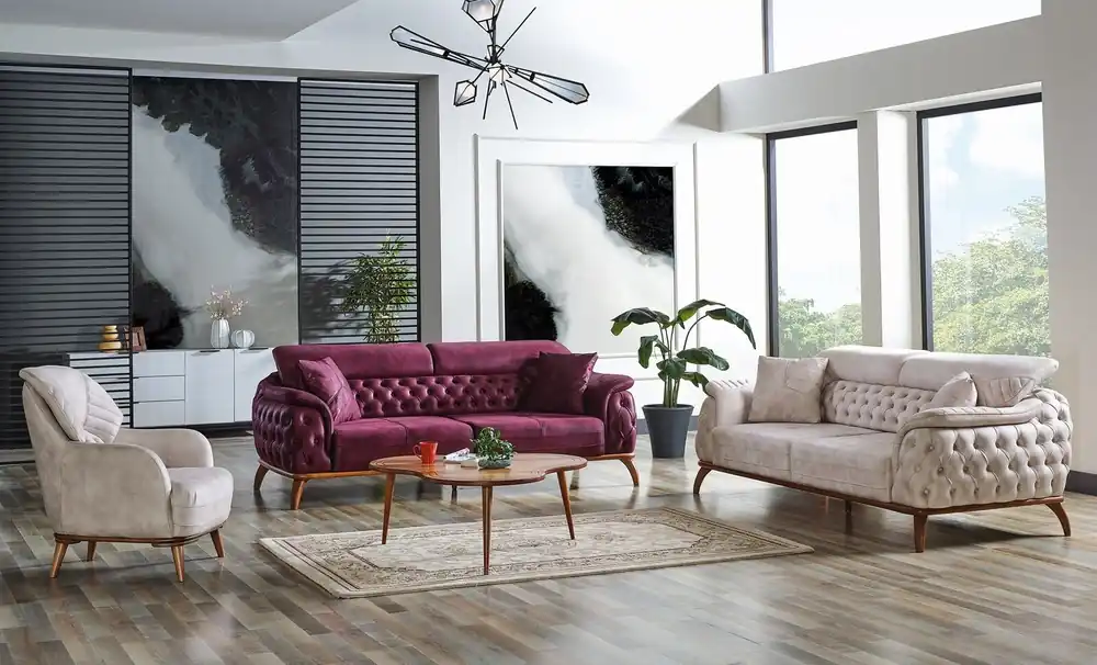 Top-Angebot Sofagarnitur 3+3+1 Sitzer Chesterfield Modern Stil Garnitur Set 3tlg. Sofa Relax